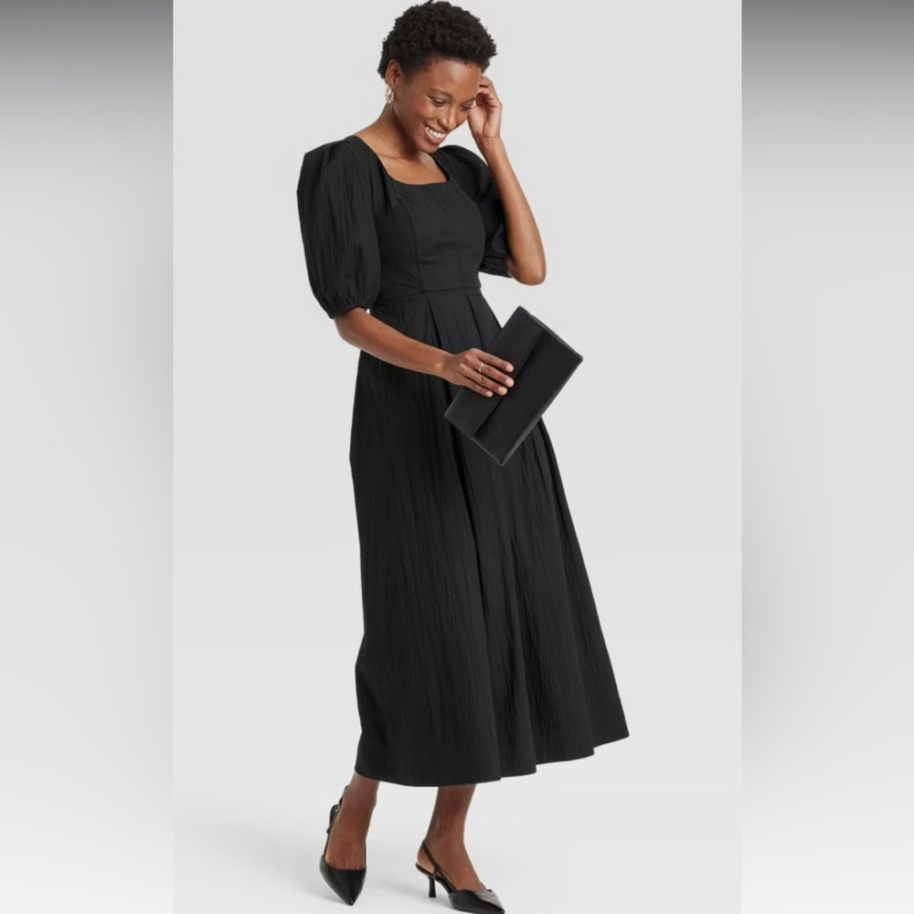 a new day NWT Black Puff Sleeve Dress size Medium Day to Evening ♣️🖤 - Picture 9 of 10